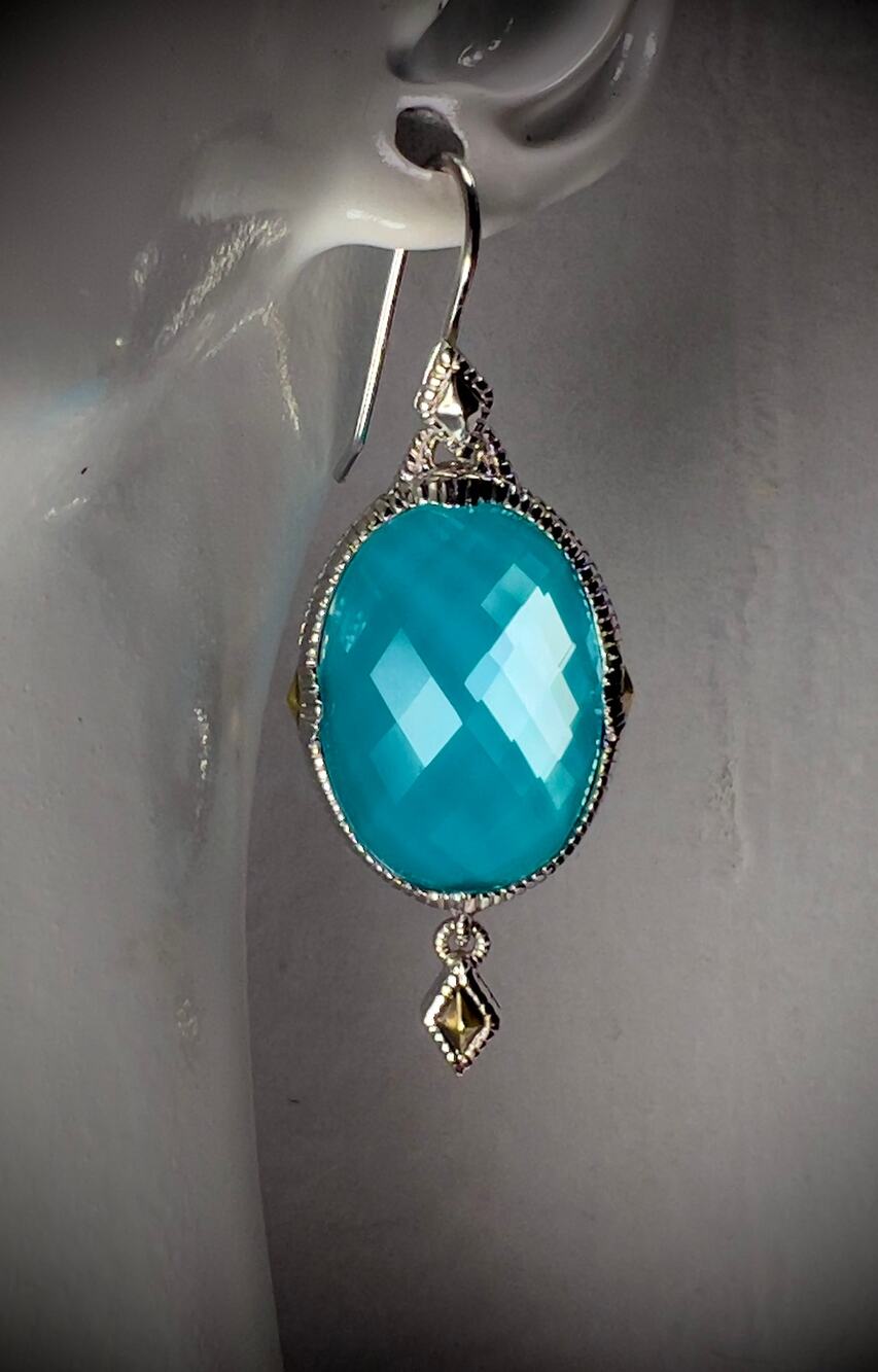 Judith Ripka 18K 925 Blue Quartz Doublet Earrings
